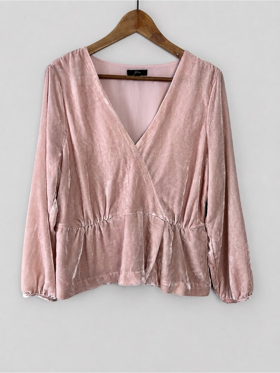 J. Crew Tops - J Crew Blush Pink Velvet V-Neck Long Sleeve Peplum Blouse Size 16 Top